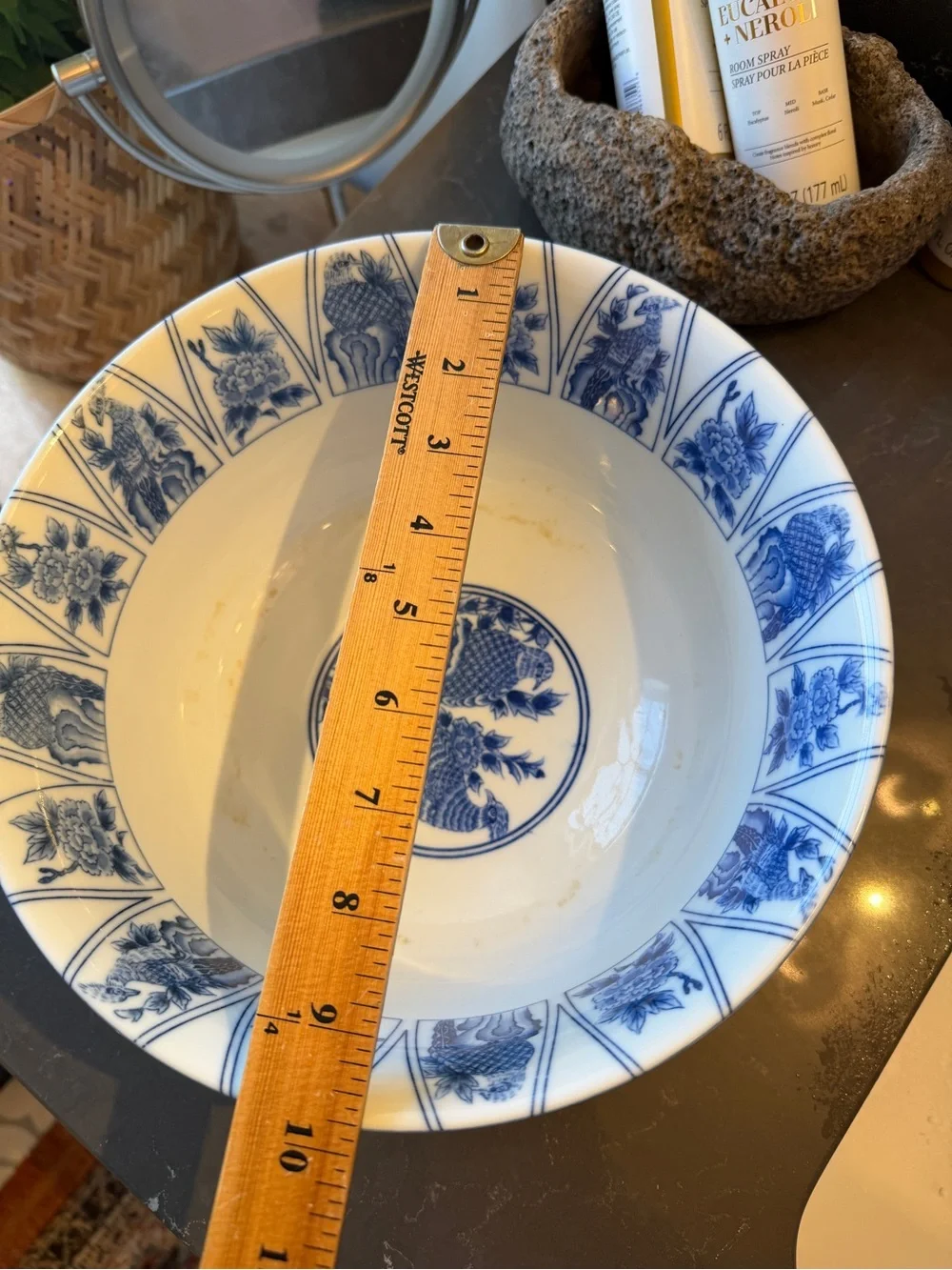 Vintage Blue and White Floral Porcelain Serving Bowl - Picture 5 of 6
